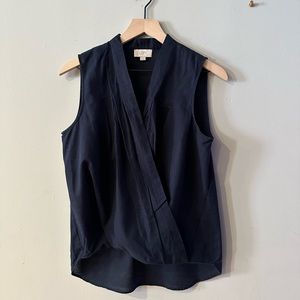Loft cotton navy blue sleeveless wrap top - size S
